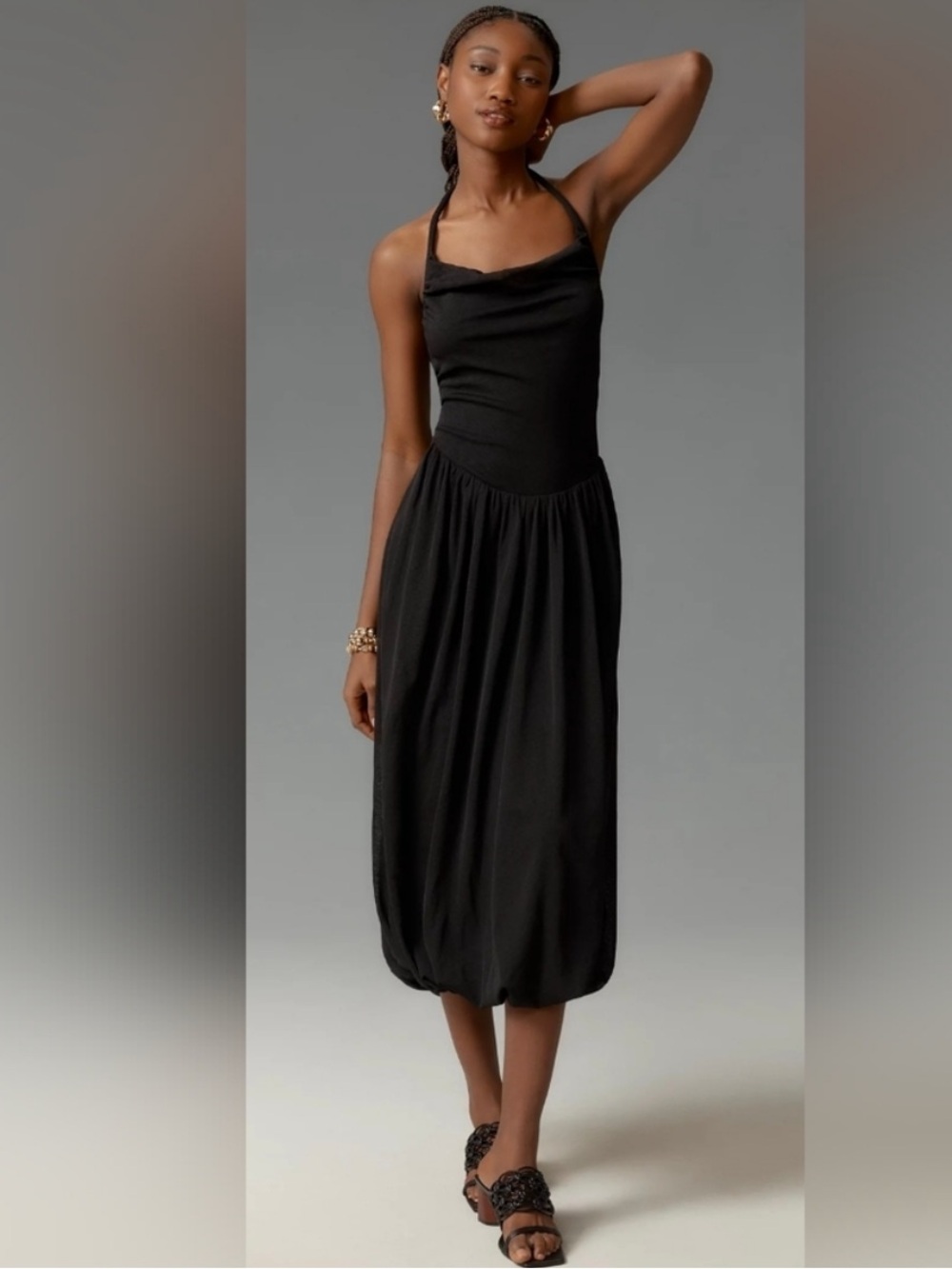 Anthropologie Black Halter Maxi Dress - Flowing Skirt